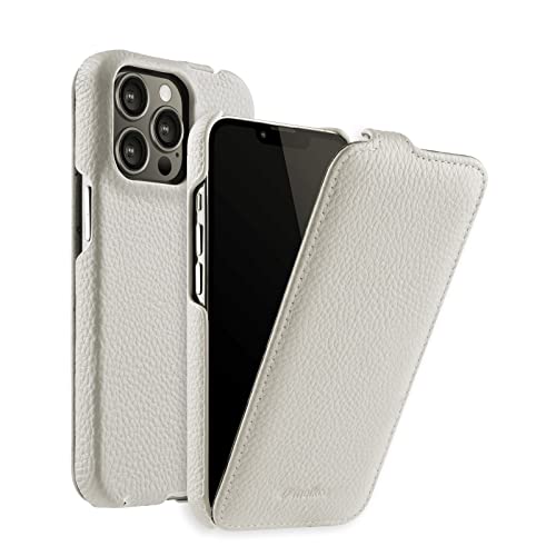 MELCKO Hülle passend für Apple iPhone 13 PRO (6,1 Zoll), Handyhülle mit beschichtetem Leder, Flip-Case, Schutzhülle klappbar, dünne Handy-Tasche, Slim Cover, Weiß von MELCKO