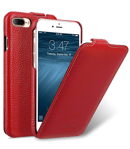 MELCKO Tasche passend für Apple iPhone 8 Plus und 7 Plus (5.5 Zoll), Case Außenseite aus beschichtetem Leder, Schutz-Hülle klappbar, Flip-Case, Etui, Ultra-Slim Cover, Rot von MELCKO