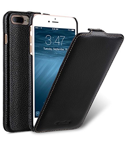 MELCKO Tasche passend für Apple iPhone 8 Plus und 7 Plus (5.5 Zoll), Case Außenseite aus beschichtetem Leder, Schutz-Hülle klappbar, Flip-Case, Etui, Ultra-Slim Cover, Schwarz von MELCKO