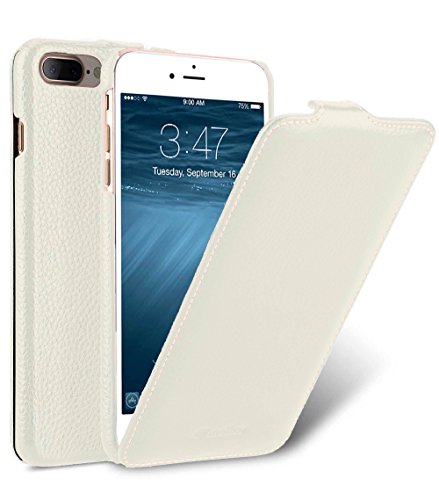 MELCKO Tasche passend für Apple iPhone 8 Plus und 7 Plus (5.5 Zoll), Case Außenseite aus beschichtetem Leder, Schutz-Hülle klappbar, Flip-Case, Etui, Ultra-Slim Cover, Weiß von MELCKO