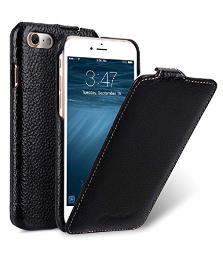 MELCKO Tasche passend für Apple iPhone SE 2022 5G, iPhone SE 2020, iPhone 8, iPhone 7, 4.7 Zoll, Case mit beschichtetem Leder, Schutz-Hülle aufklappbar, Flip-Case, Ultra-Slim Cover, Etui, Schwarz von MELCKO