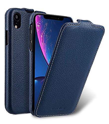 MELCKO Tasche passend für Apple iPhone XR (6,1 Zoll), Case Außenseite aus beschichtetem Leder, Schutz-Hülle klappbar, Flip-Case, Ultra-Slim Cover, Etui, Blau von MELCKO