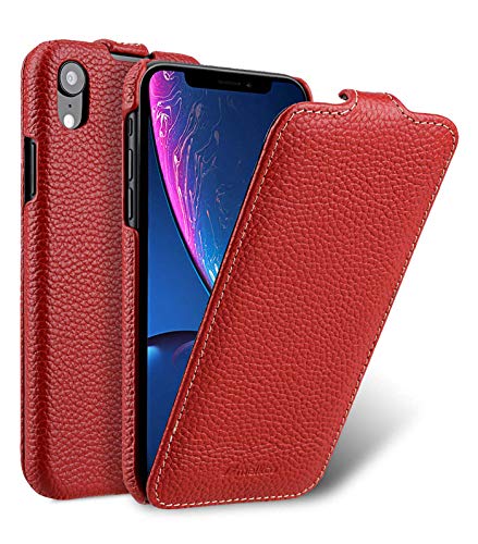 MELCKO Tasche passend für Apple iPhone XR (6,1 Zoll), Case Außenseite aus beschichtetem Leder, Schutz-Hülle klappbar, Flip-Case, Ultra-Slim Cover, Etui, Rot von MELCKO