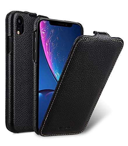 MELCKO Tasche passend für Apple iPhone XR (6,1 Zoll), Case Außenseite aus beschichtetem Leder, Schutz-Hülle klappbar, Flip-Case, Ultra-Slim Cover, Etui, Schwarz von MELCKO