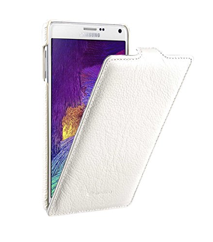 MELCKO Tasche passend für Samsung Galaxy Note 4 / SM-N910, Case Außenseite aus beschichtetem Leder, dünnes Cover, Schutz-Hülle klappbar, Ultra-Slim Flip-Case, Weiß von MELCKO