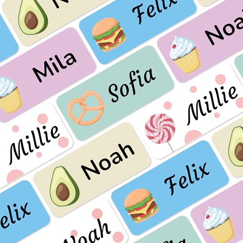 Namensaufkleber für Kinder (180 Stück) - Wasserfeste Namensschilder für Kleidung und Gegenstände, Personalisierte Textiletiketten selbstklebend für Kita & Schule - Essen von MELU Kids