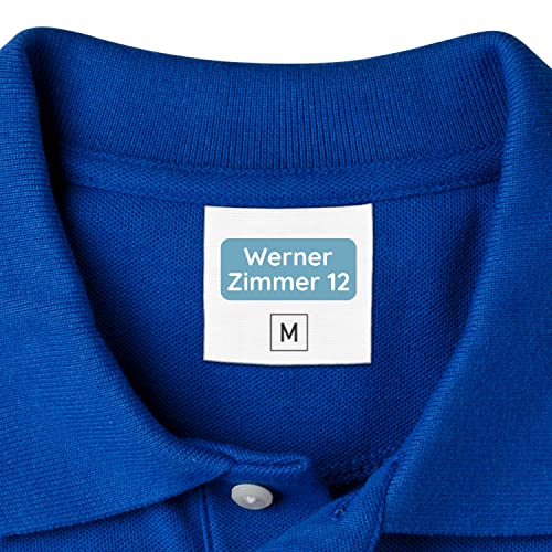 Wäscheetiketten für Pflegeheime & Altenheime (100 Stück, Blau) - Namensschilder für Kleidung und Gegenstände sind waschmaschinenfest, Personalisiert zum Aufkleben von MELU Kids