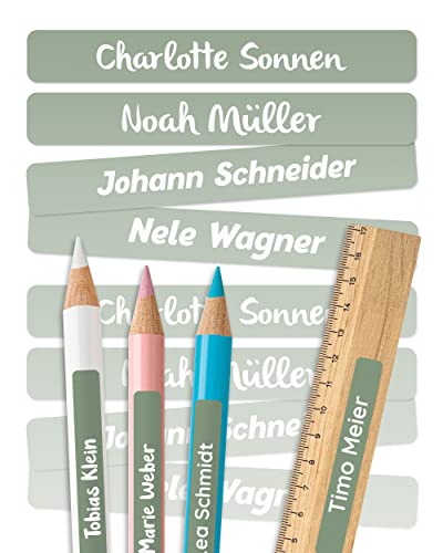 melu kids® Namensaufkleber Kinder für Schule & Kita (150 Stück, einfarbig) - Personalisierte Aufkleber mit Namen für Stifte und Schulsachen - Wasserfest in Spülmaschine - Grün von MELU Kids