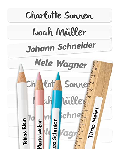 melu kids® Namensaufkleber Kinder für Schule & Kita (150 Stück, einfarbig) - Personalisierte Aufkleber mit Namen für Stifte und Schulsachen - Wasserfest in Spülmaschine - Weiß von MELU Kids