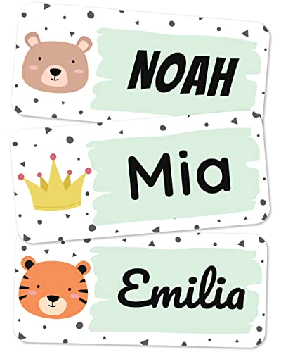 melu kids® Namensaufkleber für Kleidung & Gegenstände, (100 Stück) - Namensschilder Kinder waschmaschinenfest und personalisiert (grün) von MELU Kids