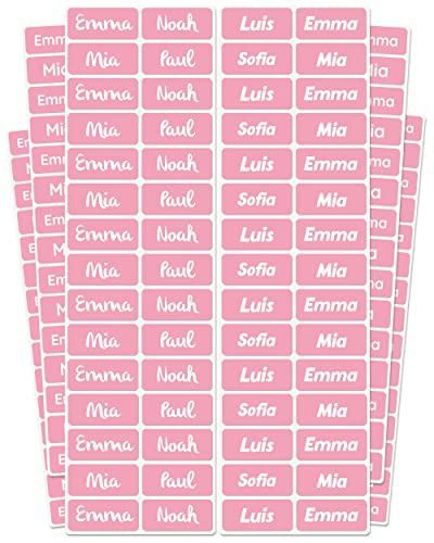 melu kids® Namensschilder für Kleidung & Gegenstände (50 Stück, einfarbig) Kindergarten/Schule - Namensaufkleber Kinder Wasserfest und Personalisiert - rosa von MELU Kids