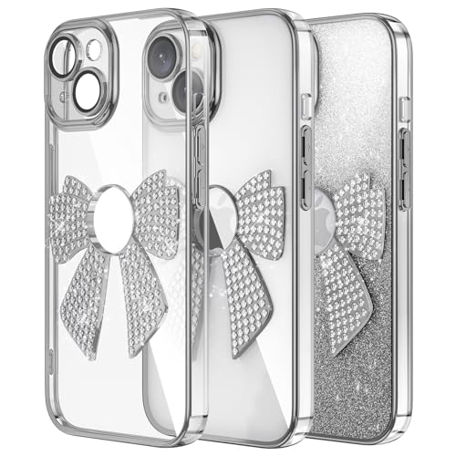 MEMAXELUS Schutzhülle für iPhone 15 Plus, luxuriöse Beschichtung, Silikon, stoßfest, TPU, weiche Hülle für Mädchen und Frauen, mit glitzerndem Diamant-Schmetterling, Kameraschutzhülle für iPhone 15 von MEMAXELUS