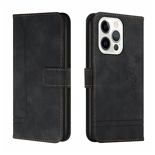 MEMAXELUS Schutzhülle für iPhone 15 Pro Max Wallet Case mit PU-Leder Kreditkartenhalter Kickstand für Männer Frauen Magnetisch Stoßfest Langlebig Schutzhülle für iPhone 15 Pro Max 6,7 Zoll Smile Black von MEMAXELUS