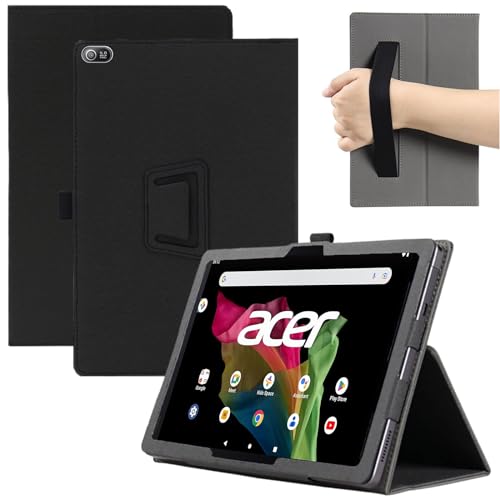 MEMELOKA Hülle für Acer Iconia Tab A10 10.1 Zoll, Ultradünne und Leicht PU Leder Schutzhülle mit Stifthalter und Handschlaufe [Klappfunktion], Schwarz von MEMELOKA