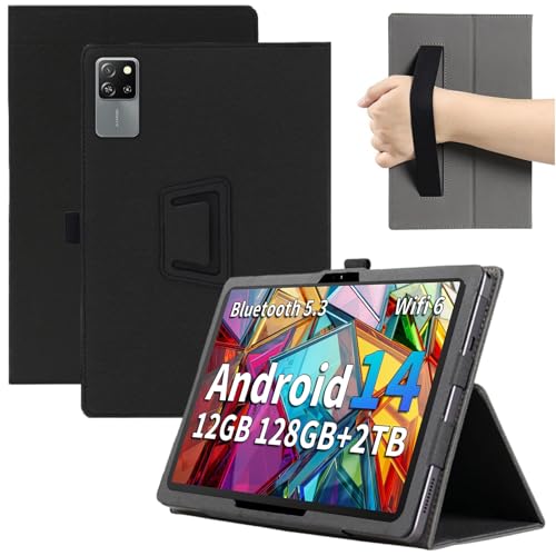MEMELOKA Hülle für Blackview Tab 60 WiFi 10.1 Zoll, Ultradünne und Leicht PU Leder Schutzhülle mit Auto Schlafen/Wachen Funktion und Handschlaufe[Klappfunktion], Schwarz von MEMELOKA