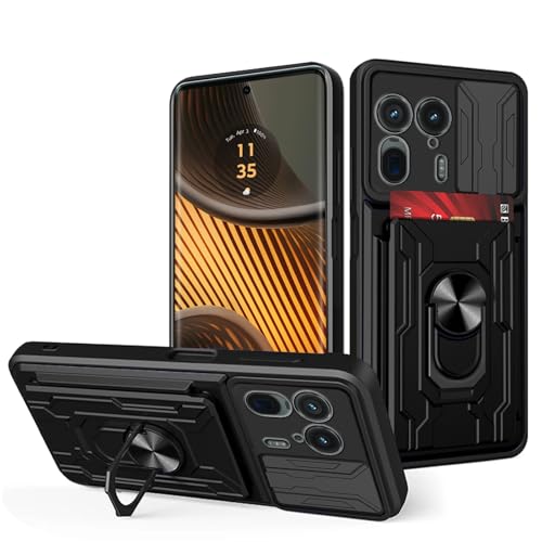 MEMELOKA Hülle für Motorola Edge 50 Ultra 5G, Hart PC Gehäuse und TPU Stoßfeste Bumper Handyhülle[Kamera Schiebeabdeckung][Drehbarer Ständer][Kartenfach Slot] - Schwarz von MEMELOKA