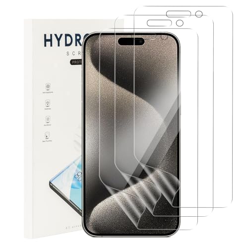 MEMELOKA Schutzfolie für iPhone 15 Pro Max, [3 Stück] HD Anti-Kratzer Flexible Weiche Hydrogel Folie mit Montage Rahmen, Hohe Empfindlichkeit und Blasenfreier Displayschutz von MEMELOKA