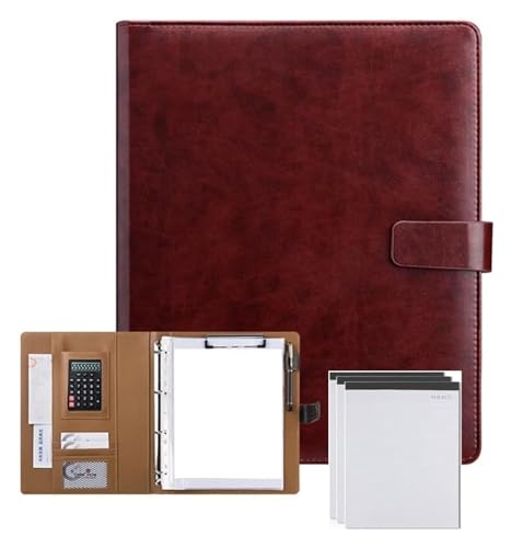 Konferenz-Portfolio-Ordner-Brieftaschen, Multifunktions-4-Ring-Ordner, Lebenslauf-Ordner, Dokumenten-Organizer, Visitenkartenhalter mit Taschenrechner(Red) von MEMEM