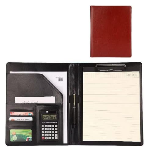 Konferenz-Portfolio-Ordner-Geldbörsen, Lederordner mit Klemmbrett-Clip for Männer, Vorstellungsgespräche, Schule, Büro, Visitenkarten, Notizbücher, Lebensläufe, Dokumente(Brown) von MEMEM