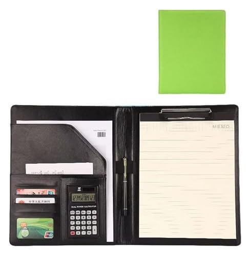 Konferenz-Portfolio-Ordner-Geldbörsen, Lederordner mit Klemmbrett-Clip for Männer, Vorstellungsgespräche, Schule, Büro, Visitenkarten, Notizbücher, Lebensläufe, Dokumente(Green) von MEMEM
