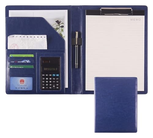Konferenz-Portfolio-Ordner-Hüllen, A4-Klemmbrett-Ordner-Papierblock-Kunstleder-Dokument mit Visitenkartenhaltern Stifthalter-Dateien for Konferenz-Interviews(Blue) von MEMEM