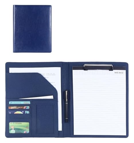 Konferenz-Portfolio-Ordner-Hüllen, Leder-A4-Klemmbrett-Geschäftsdatei-Ordner Interview-Lebenslauf mit Schreibblock-Kartenhalter for Meetings und Interviews(Blue) von MEMEM