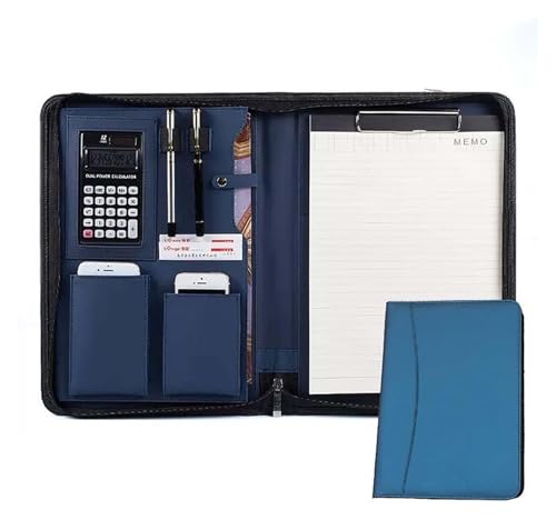 Konferenz-Portfolio-Ordner-Hüllen, Ordner-Binder mit Taschenrechner-Reißverschluss for Lebensläufe for Männer und Frauen mit Notizblock-kompatibel(Blue) von MEMEM
