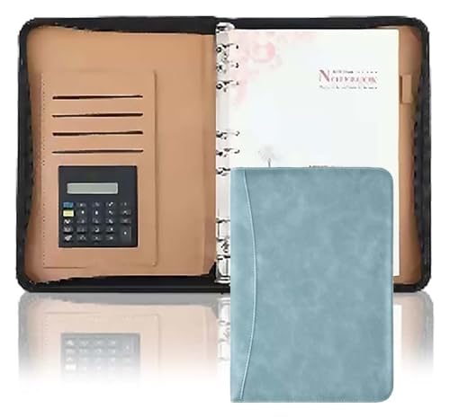 Konferenz-Portfolio-Ordner-Hüllen, Ordner mit 6 Ringen und Schreibblock mit Reißverschluss, professionelle Ledermappe im Legal-Format for Vorstellungsgespräche im Business-Bereich(Blue) von MEMEM