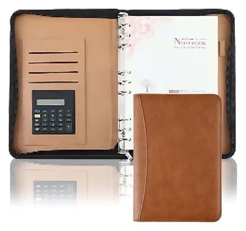 Konferenz-Portfolio-Ordner-Hüllen, Ordner mit 6 Ringen und Schreibblock mit Reißverschluss, professionelle Ledermappe im Legal-Format for Vorstellungsgespräche im Business-Bereich(Brown) von MEMEM