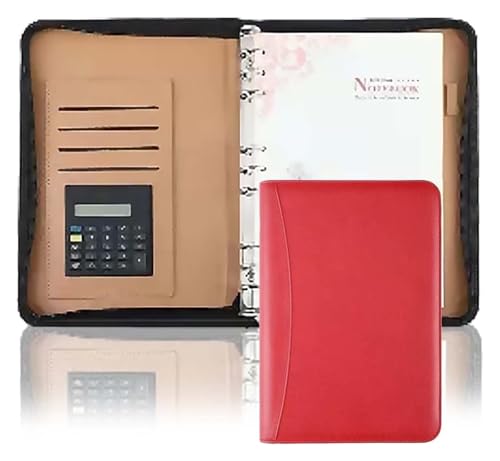 Konferenz-Portfolio-Ordner-Hüllen, Ordner mit 6 Ringen und Schreibblock mit Reißverschluss, professionelle Ledermappe im Legal-Format for Vorstellungsgespräche im Business-Bereich(Red) von MEMEM