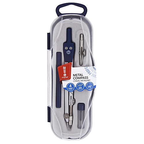MEMOBE Schulzirkel - Metallzirkel mit Einstellbarem Graphitwinkel - Schulzirkel - Ideal für die Schule, Büro, Universität - Ergonomische Form - im Etui - 4 Elemente von memobe
