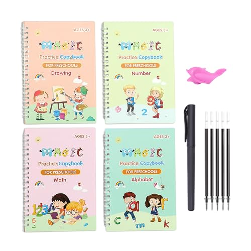 4-teiliges Groove-Handschriftbuch-Set, Schreibheft, mit 1 regulären Stifthalter, 5 Stiftminen, 1 Stifthalter, wiederverwendbares Nachzeichenbuch von MEMOFYND