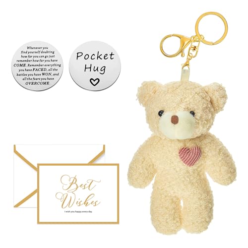 MEMOFYND 1 Stück Pocket Bear Hug mit 1 Stück Schlüsselanhänger, 1 Stück Dankeskarte und 1 Stück Pocket Token, Pocket Hug Geschenk, kleiner Teddybär, sicheres Reisegeschenk, Geschenk zum Schulanfang von MEMOFYND