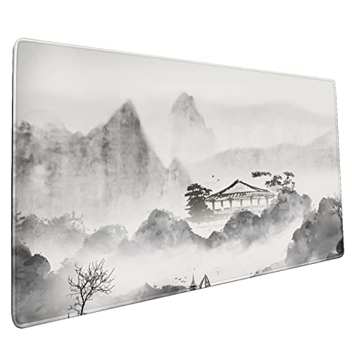 Maus Matte XXL Gaming Mauspad XXL Mauspad Gaming XXL Mauspad Gamer XXL Schreibtischunterlage Kinder Jungen Groß Mauspad mit Japan Style Tuschemalerei Kirschblüte Motiv XXL Mauspad 900x400 mm von MEMOPJIAJIA