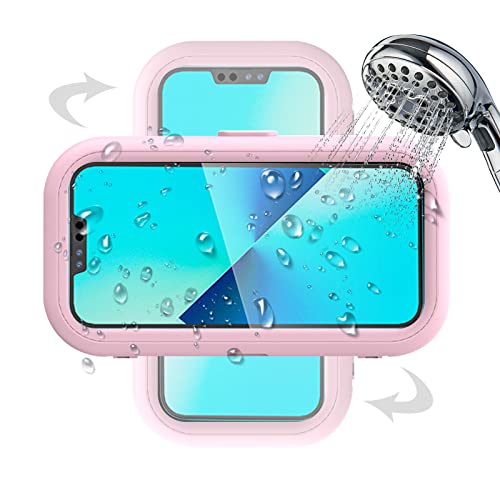 Dusch Handy Ständer, 360° Drehbar Handyhalterung Wasserdichter, Touchscreen für Badezimmer Shower Case Dusch Telefonhülle für Dusch Telefonhülle für Handys unter 7 Zoll für Badewanne, Küche (Pink) von MENAYODA