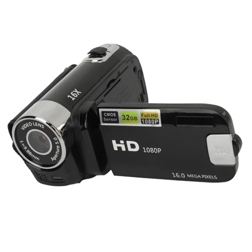 MENDUNER Point and Shoot Camera, Vintage Kamera, Videokamera, 1080P 16MP Digitalkamera 2,4 Zoll Drehbarer Bildschirm Camcorder 16X Zoom HD Videorecorder mit Fülllicht (Black) von MENDUNER
