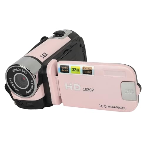MENDUNER Point and Shoot Camera, Vintage Kamera, Videokamera, 1080P 16MP Digitalkamera 2,4 Zoll Drehbarer Bildschirm Camcorder 16X Zoom HD Videorecorder mit Fülllicht (Rosa) von MENDUNER