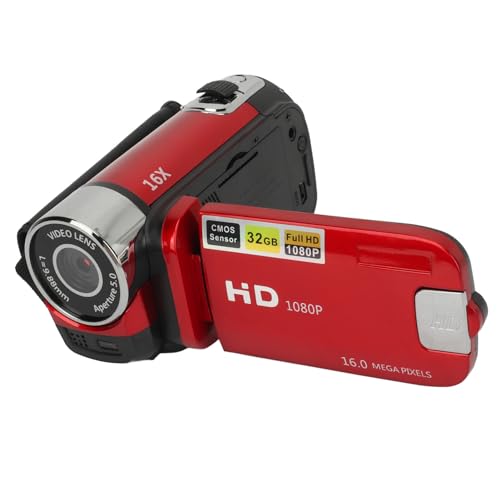 MENDUNER Point and Shoot Camera, Vintage Kamera, Videokamera, 1080P 16MP Digitalkamera 2,4 Zoll Drehbarer Bildschirm Camcorder 16X Zoom HD Videorecorder mit Fülllicht (Rot) von MENDUNER