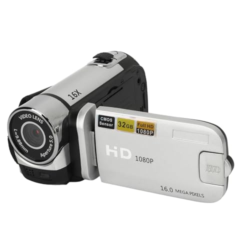 MENDUNER Point and Shoot Camera, Vintage Kamera, Videokamera, 1080P 16MP Digitalkamera 2,4 Zoll Drehbarer Bildschirm Camcorder 16X Zoom HD Videorecorder mit Fülllicht (Silver) von MENDUNER