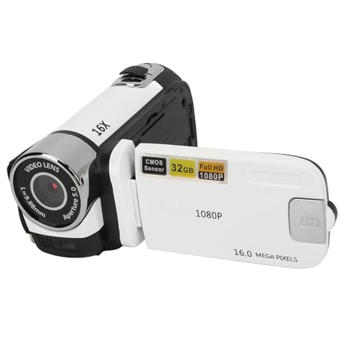 MENDUNER Point and Shoot Camera, Vintage Kamera, Videokamera, 1080P 16MP Digitalkamera 2,4 Zoll Drehbarer Bildschirm Camcorder 16X Zoom HD Videorecorder mit Fülllicht (White) von MENDUNER