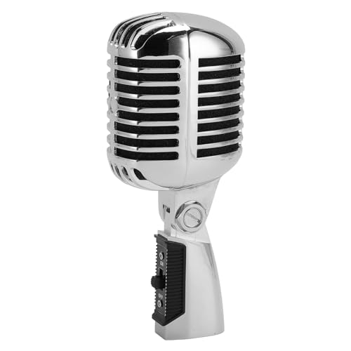 MENDUNER Vintage-Mikrofon, Professionelles Mikrofon Zum Singen, Selbstspannendes Rotierendes Gestell aus Zinklegierung, Retro-dynamisches Gesangsmikrofon (Silver) von MENDUNER