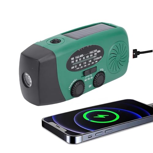 Solar Not Handkurbel Funkgeräte, Tragbares Wind up Radio mit LED hellem Taschenlampen, AM FM WB Weather Radio, SOS, Alarm (Green) von MENDUNER