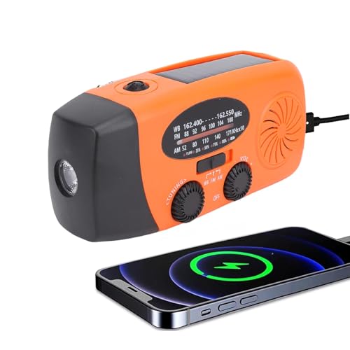 Solar Not Handkurbel Funkgeräte, Tragbares Wind up Radio mit LED hellem Taschenlampen, AM FM WB Weather Radio, SOS, Alarm (ORANGE) von MENDUNER