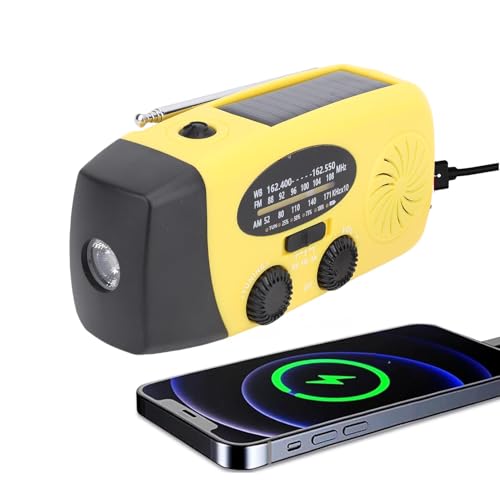Solar Not Handkurbel Funkgeräte, Tragbares Wind up Radio mit LED hellem Taschenlampen, AM FM WB Weather Radio, SOS, Alarm (Yellow) von MENDUNER