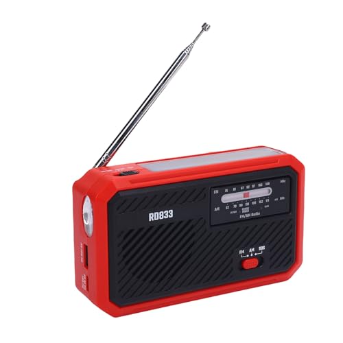 Tragbares Solarhand -Kurbel -Notio -Radio, Wind -Up -Radio Unterstützt AAA -Batterie, AM FM -Radios mit LED -hellem Taschenlampen, SOS (Rot) von MENDUNER