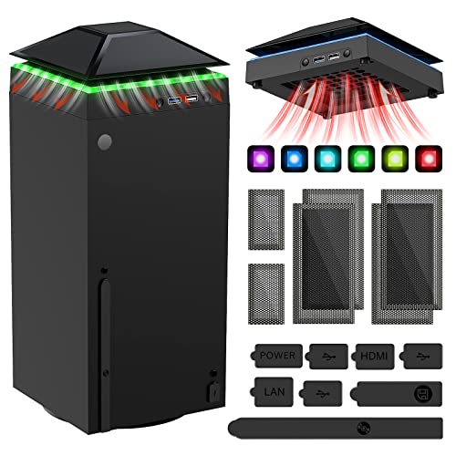 Kühlventilator staubdicht für Xbox Series X Konsole mit buntem Lichtstreifen, MENEEA Staubschutzfilter, Gummistopfen, Top-Lüfter mit 3 Geschwindigkeiten, Kühler & Licht unabhängiger Touch-Schalter von MENEEA