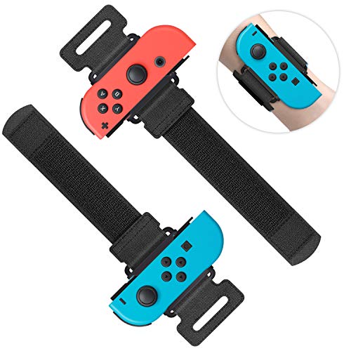 MENEEA Armbänder für Just Dance 2021 2020 2019 für Nintendo Switch Sportspiel, Verstellbarer Elastischer Gurt für JoyCon Controller, Zwei Größen für Erwachsene und Kinder, 2er-Pack (Schwarz) von MENEEA