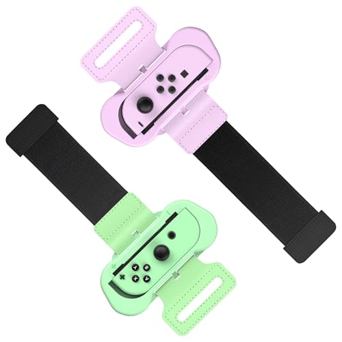 MENEEA Armbänder für Just Dance 2024 2023 2022 2021 Kompatibel mit Nintendo Switch/Switch OLED, Verstellbarer Elastischer Gurt für Controller, 2 Stück Armband für Erwachsene & Kinder (Rosa und Grün) von MENEEA