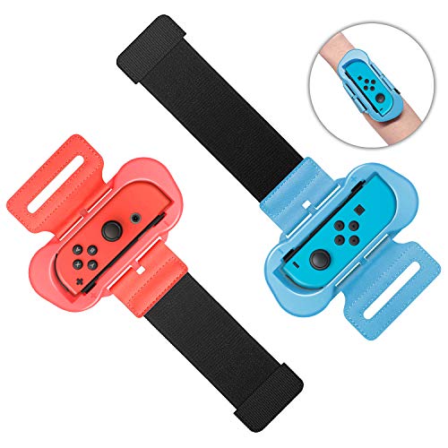 MENEEA Armbänder für Just Dance 2024 2023 2022 2021 Kompatibel mit Nintendo Switch/Switch OLED, Verstellbarer Elastischer Gurt für Controller, 2 Stück Armband für Erwachsene & Kinder (Rot und Blau) von MENEEA
