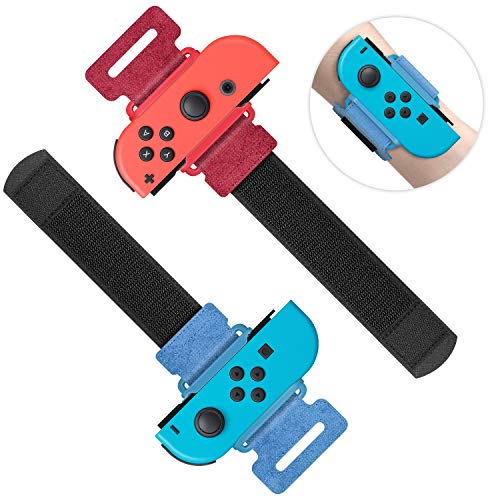 MENEEA Armbänder für Just Dance 2024 2023 2022 Kompatibel mit Nintendo Switch/Switch OLED, Verstellbarer Elastischer Gurt für Controller, 2 Pack Handgelenksband für Erwachsene Kinder (Rot & Blau) von MENEEA